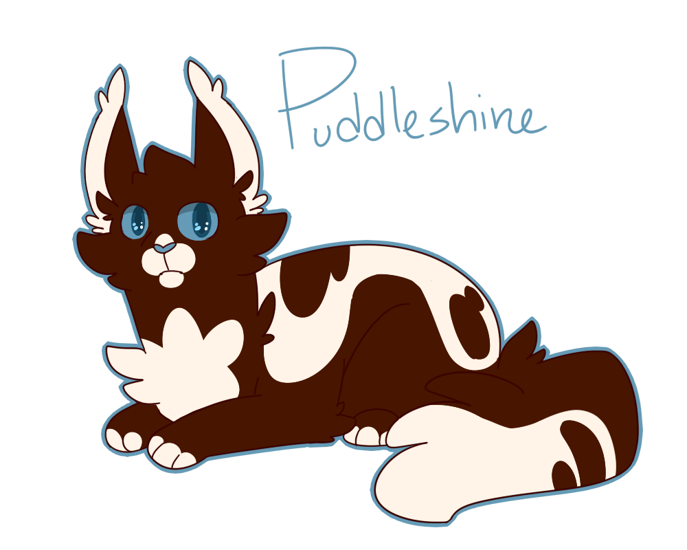 [a full-body design of Puddleshine laying down]