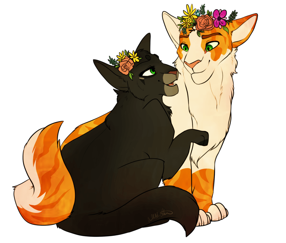 [Fallen Leaves and Hollyleaf sit together while chatting]