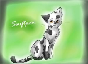[a design of Swiftpaw sitting on a blended green background]