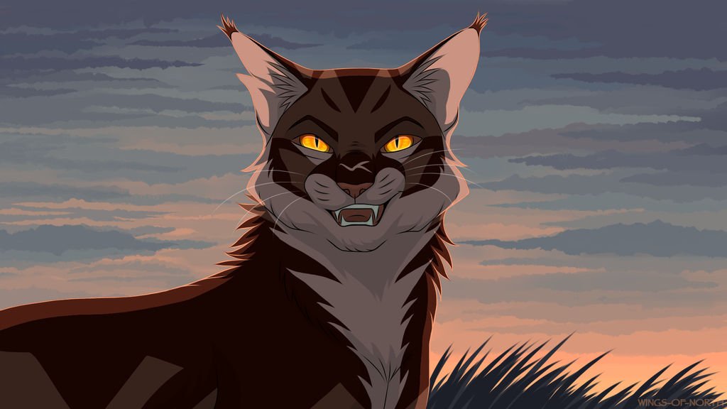 [Tigerstar bares his fangs at twilight, his orange eyes glowing]
