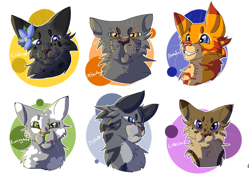 [headshot icons of medicine cats from the series]