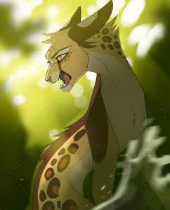 [Leopardstar snarling as water splashes in front of her]