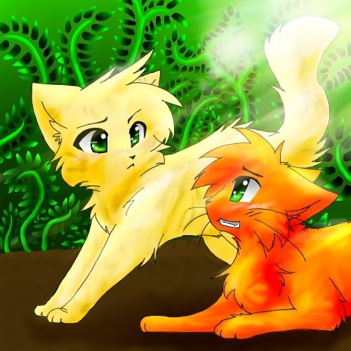 [Sandstorm stretches beside Firestar who's lying down]