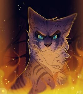 [Ashfur glares while surrounded by fire]