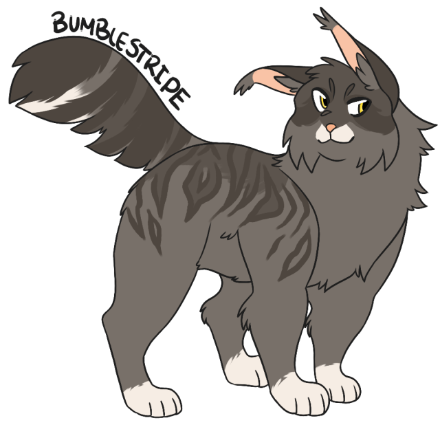 [a fluffy full-body design of Bumblestripe standing]
