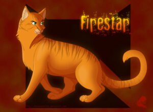 [Firestar looks over his shoulder over the ThunderClan logo on a dark red background]