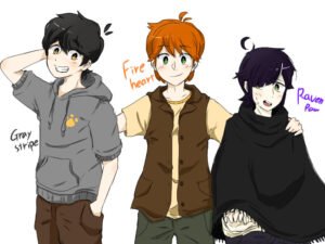 [human designs of Graystripe, Fireheart, and Ravenpaw as young boys]