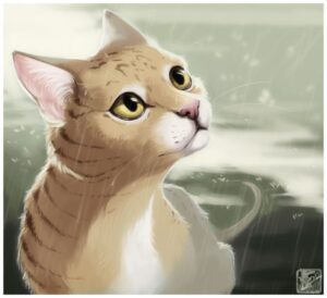 [a painted portrait of Leafpool in the rain]