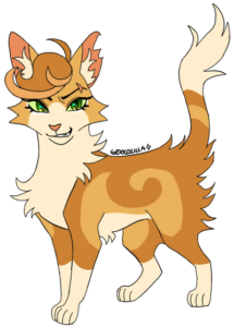 [image description: a orange cat with lcream and dark orange markings and green eyes stands facing the left and looking at the viewer. "GEKKOZILLA" is written above its back]