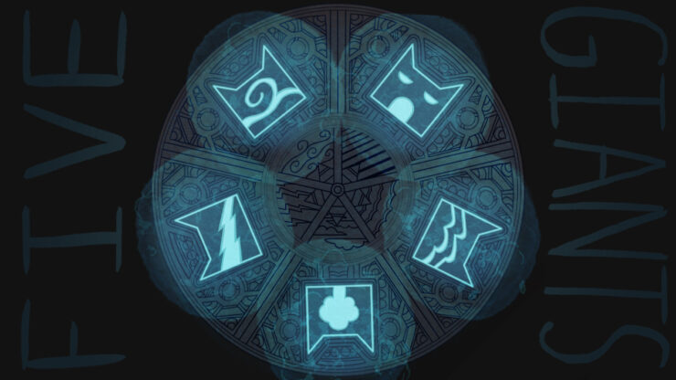 [The logos for the five Clans arranged in a circle and drawn in light blue]