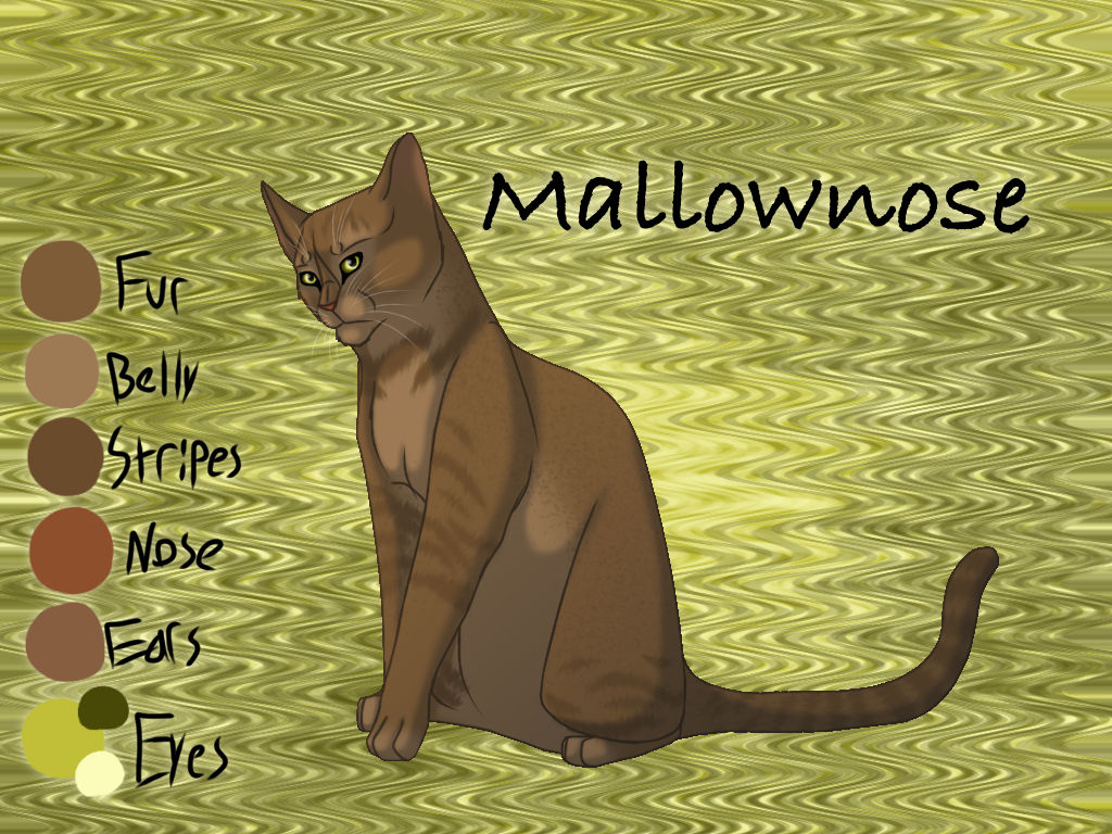 [a realistic full-body design of Mallownose sitting with his colour palette]